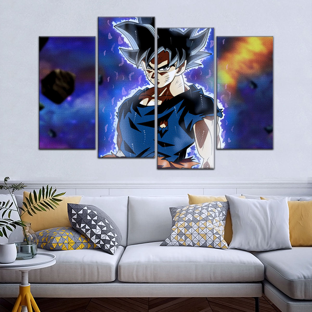 Dragon Ball Super Goku Ultra Instinct Canvas Wall Art - 5 Piece Split Panel DBZ Anime Poster - Ready to Hang Living Room Man Cave Decor - DR5075
