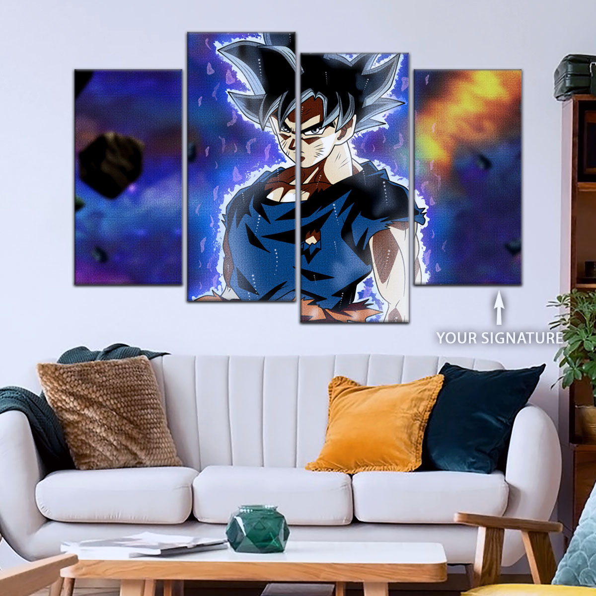 Dragon Ball Super Goku Ultra Instinct Canvas Wall Art - 5 Piece Split Panel DBZ Anime Poster - Ready to Hang Living Room Man Cave Decor - DR5075
