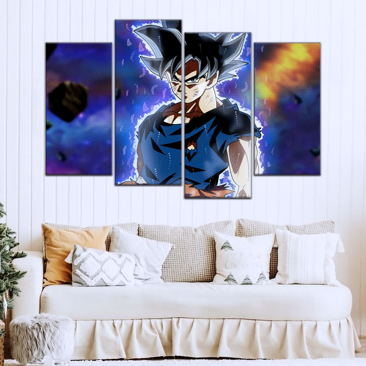 Dragon Ball Super Goku Ultra Instinct Canvas Wall Art - 5 Piece Split Panel DBZ Anime Poster - Ready to Hang Living Room Man Cave Decor - DR5075