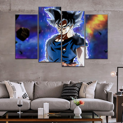 Dragon Ball Super Goku Ultra Instinct Canvas Wall Art - 5 Piece Split Panel DBZ Anime Poster - Ready to Hang Living Room Man Cave Decor - DR5075