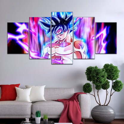 Dragon Ball Super Goku Ultra Instinct Canvas Wall Art - 5 Piece Split Panel DBZ Anime Poster - Ready to Hang Living Room Man Cave Decor - DR5076