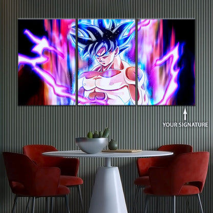 Dragon Ball Super Goku Ultra Instinct Canvas Wall Art - 5 Piece Split Panel DBZ Anime Poster - Ready to Hang Living Room Man Cave Decor - DR5076