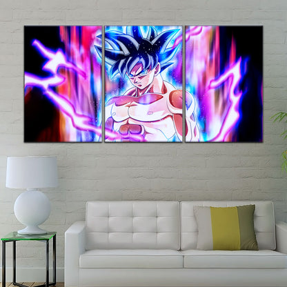 Dragon Ball Super Goku Ultra Instinct Canvas Wall Art - 5 Piece Split Panel DBZ Anime Poster - Ready to Hang Living Room Man Cave Decor - DR5076