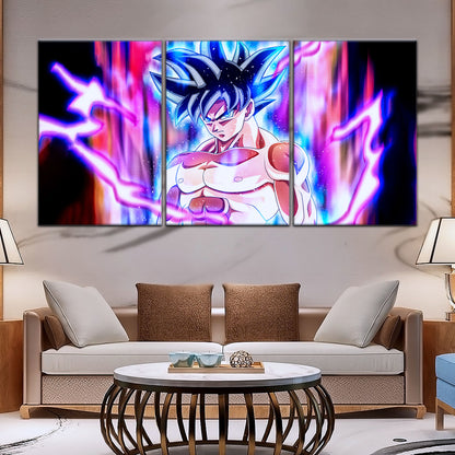 Dragon Ball Super Goku Ultra Instinct Canvas Wall Art - 5 Piece Split Panel DBZ Anime Poster - Ready to Hang Living Room Man Cave Decor - DR5076