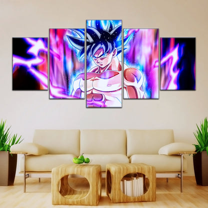 Dragon Ball Super Goku Ultra Instinct Canvas Wall Art - 5 Piece Split Panel DBZ Anime Poster - Ready to Hang Living Room Man Cave Decor - DR5076