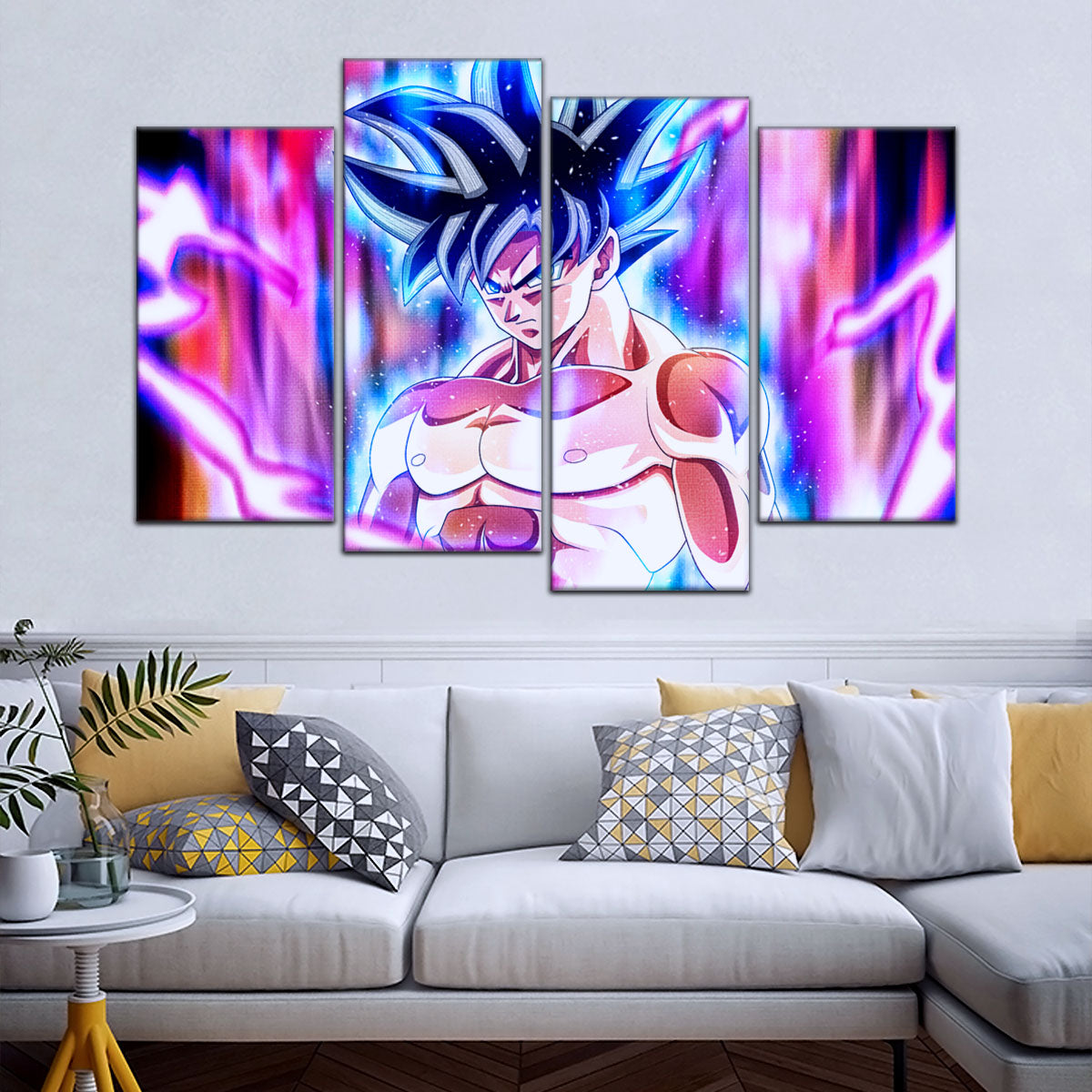 Dragon Ball Super Goku Ultra Instinct Canvas Wall Art - 5 Piece Split Panel DBZ Anime Poster - Ready to Hang Living Room Man Cave Decor - DR5076