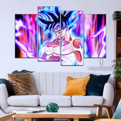 Dragon Ball Super Goku Ultra Instinct Canvas Wall Art - 5 Piece Split Panel DBZ Anime Poster - Ready to Hang Living Room Man Cave Decor - DR5076