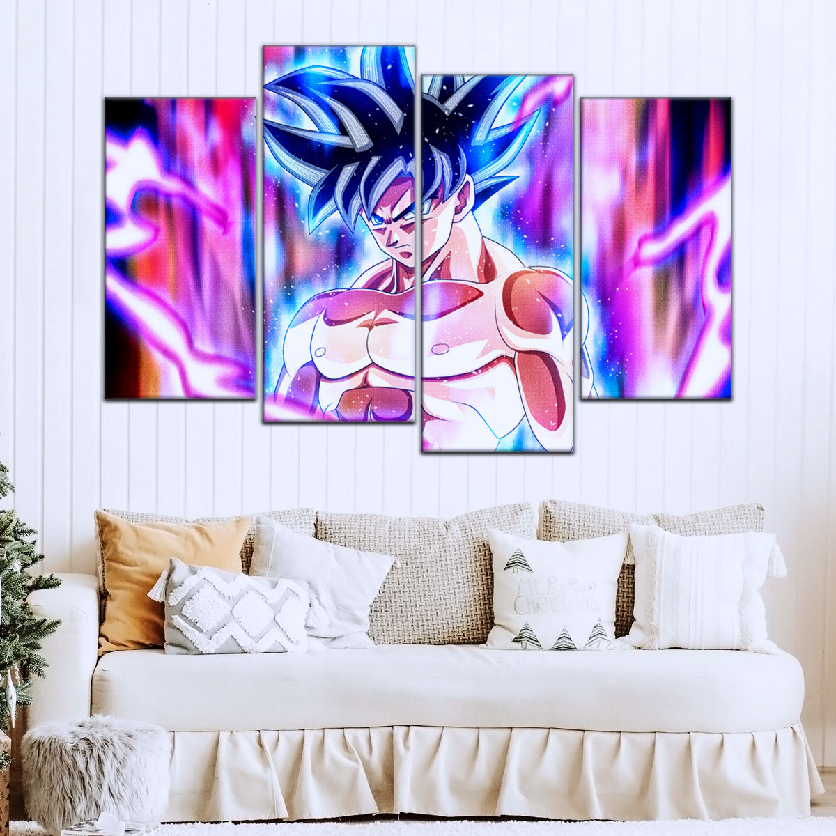 Dragon Ball Super Goku Ultra Instinct Canvas Wall Art - 5 Piece Split Panel DBZ Anime Poster - Ready to Hang Living Room Man Cave Decor - DR5076