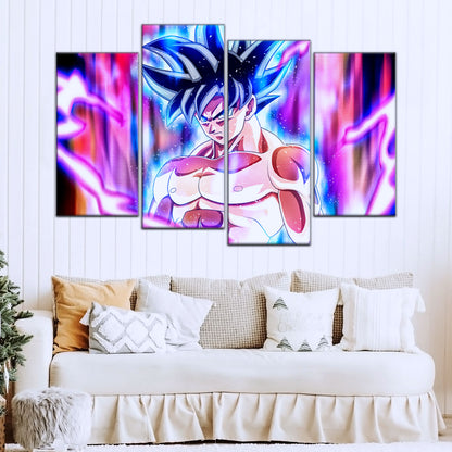 Dragon Ball Super Goku Ultra Instinct Canvas Wall Art - 5 Piece Split Panel DBZ Anime Poster - Ready to Hang Living Room Man Cave Decor - DR5076