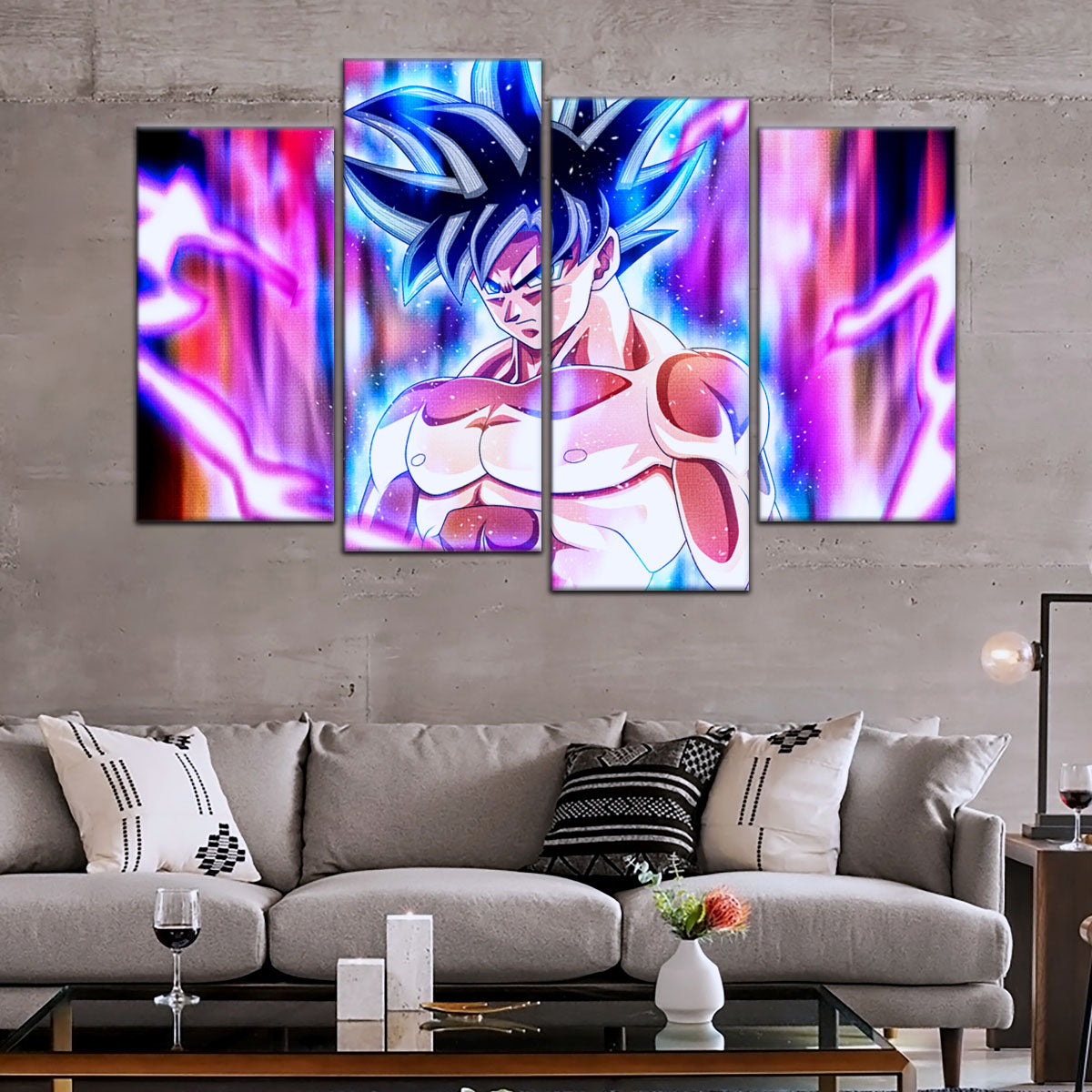 Dragon Ball Super Goku Ultra Instinct Canvas Wall Art - 5 Piece Split Panel DBZ Anime Poster - Ready to Hang Living Room Man Cave Decor - DR5076