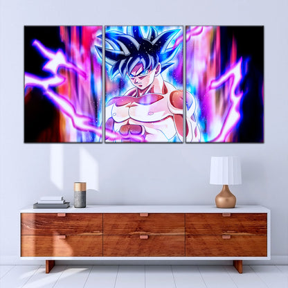 Dragon Ball Super Goku Ultra Instinct Canvas Wall Art - 5 Piece Split Panel DBZ Anime Poster - Ready to Hang Living Room Man Cave Decor - DR5076