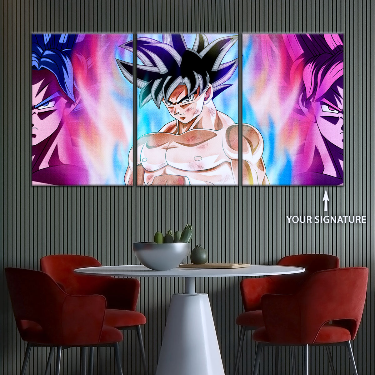 Dragon Ball Super Goku Ultra Instinct Canvas Wall Art - 5 Piece Split Panel DBZ Anime Poster - Ready to Hang Living Room Man Cave Decor - DR5077