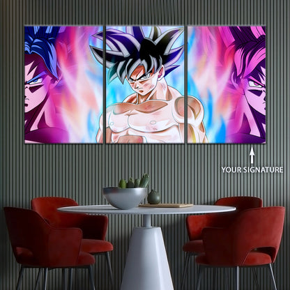 Dragon Ball Super Goku Ultra Instinct Canvas Wall Art - 5 Piece Split Panel DBZ Anime Poster - Ready to Hang Living Room Man Cave Decor - DR5077