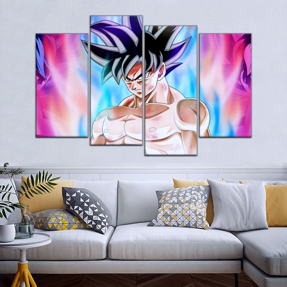 Dragon Ball Super Goku Ultra Instinct Canvas Wall Art - 5 Piece Split Panel DBZ Anime Poster - Ready to Hang Living Room Man Cave Decor - DR5077