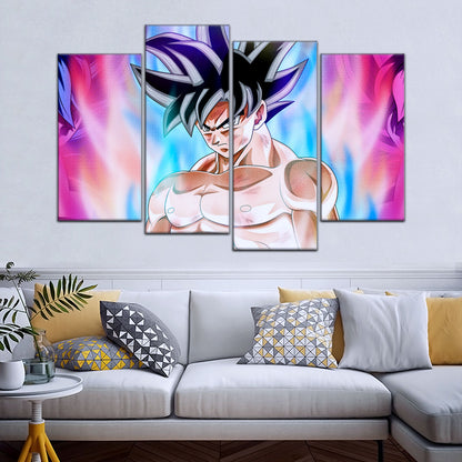 Dragon Ball Super Goku Ultra Instinct Canvas Wall Art - 5 Piece Split Panel DBZ Anime Poster - Ready to Hang Living Room Man Cave Decor - DR5077