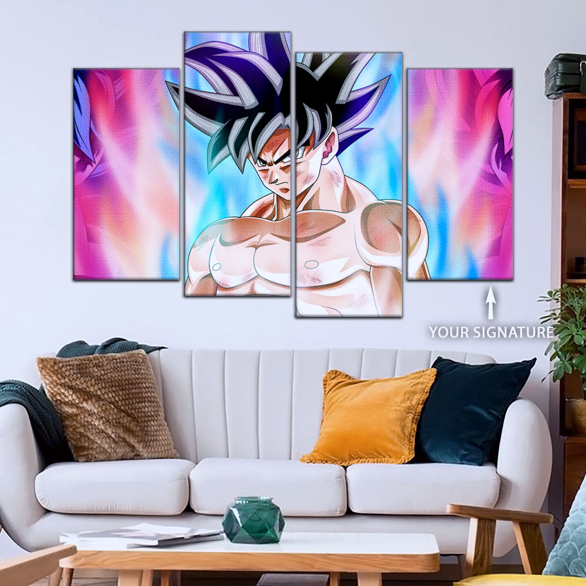 Dragon Ball Super Goku Ultra Instinct Canvas Wall Art - 5 Piece Split Panel DBZ Anime Poster - Ready to Hang Living Room Man Cave Decor - DR5077