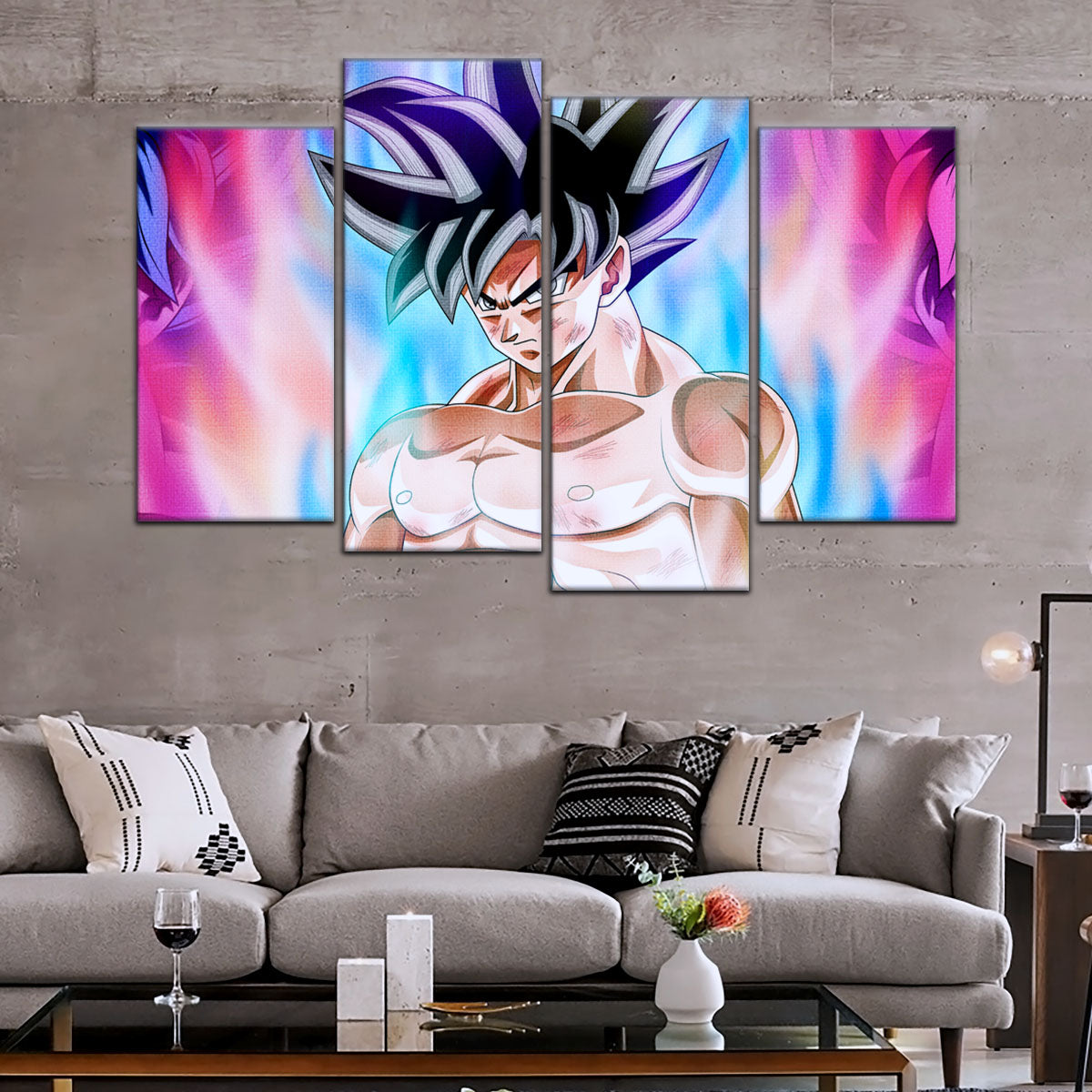 Dragon Ball Super Goku Ultra Instinct Canvas Wall Art - 5 Piece Split Panel DBZ Anime Poster - Ready to Hang Living Room Man Cave Decor - DR5077