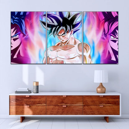 Dragon Ball Super Goku Ultra Instinct Canvas Wall Art - 5 Piece Split Panel DBZ Anime Poster - Ready to Hang Living Room Man Cave Decor - DR5077