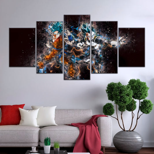 Dragon Ball Super Goku Vegeta Canvas Wall Art - 5 Piece Split Panel DBZ Anime Poster - Framed Ready to Hang Living Room Man Cave Decor - DR5065