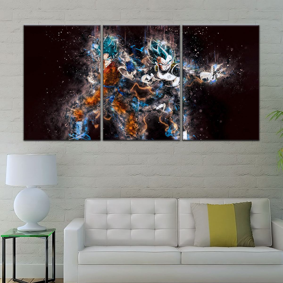 Dragon Ball Super Goku Vegeta Canvas Wall Art - 5 Piece Split Panel DBZ Anime Poster - Framed Ready to Hang Living Room Man Cave Decor - DR5065