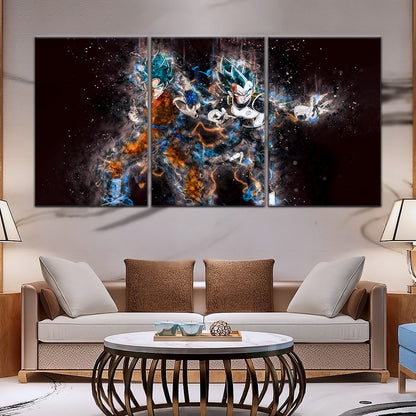 Dragon Ball Super Goku Vegeta Canvas Wall Art - 5 Piece Split Panel DBZ Anime Poster - Framed Ready to Hang Living Room Man Cave Decor - DR5065