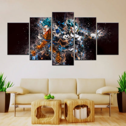 Dragon Ball Super Goku Vegeta Canvas Wall Art - 5 Piece Split Panel DBZ Anime Poster - Framed Ready to Hang Living Room Man Cave Decor - DR5065