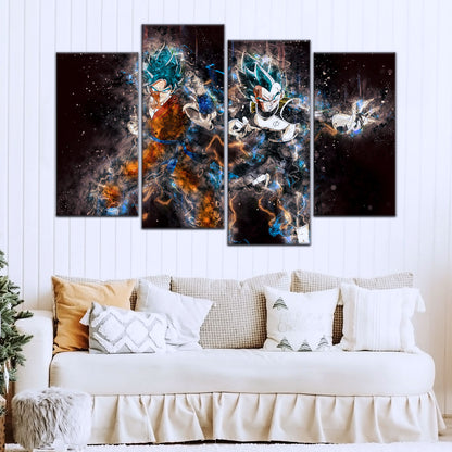 Dragon Ball Super Goku Vegeta Canvas Wall Art - 5 Piece Split Panel DBZ Anime Poster - Framed Ready to Hang Living Room Man Cave Decor - DR5065