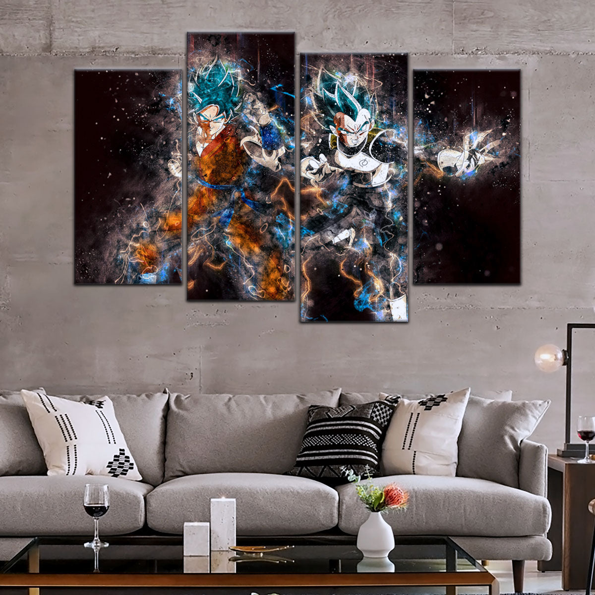 Dragon Ball Super Goku Vegeta Canvas Wall Art - 5 Piece Split Panel DBZ Anime Poster - Framed Ready to Hang Living Room Man Cave Decor - DR5065