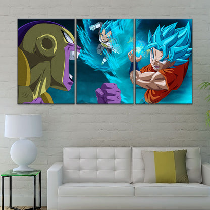 Dragon Ball Super Goku Vegeta vs Golden Frieza Canvas Wall Art - 5 Piece Split Panel DBZ Poster - Ready to Hang Living Room Man Cave Decor - DR5066