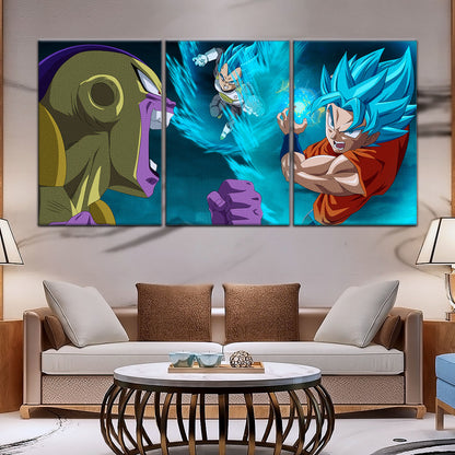 Dragon Ball Super Goku Vegeta vs Golden Frieza Canvas Wall Art - 5 Piece Split Panel DBZ Poster - Ready to Hang Living Room Man Cave Decor - DR5066