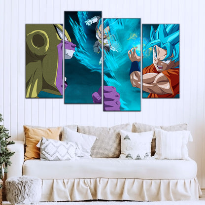 Dragon Ball Super Goku Vegeta vs Golden Frieza Canvas Wall Art - 5 Piece Split Panel DBZ Poster - Ready to Hang Living Room Man Cave Decor - DR5066