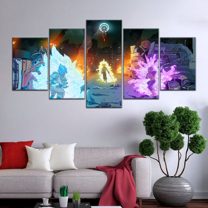 Dragon Ball Super Goku Vegeta vs Zamasu Canvas Wall Art - 5 Piece Split Panel DBZ Poster - Framed Ready to Hang Living Room Man Cave Decor - DR5060