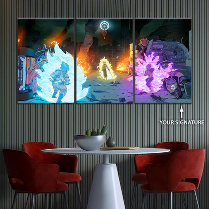 Dragon Ball Super Goku Vegeta vs Zamasu Canvas Wall Art - 5 Piece Split Panel DBZ Poster - Framed Ready to Hang Living Room Man Cave Decor - DR5060