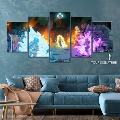 Dragon Ball Super Goku Vegeta vs Zamasu Canvas Wall Art - 5 Piece Split Panel DBZ Poster - Framed Ready to Hang Living Room Man Cave Decor - DR5060