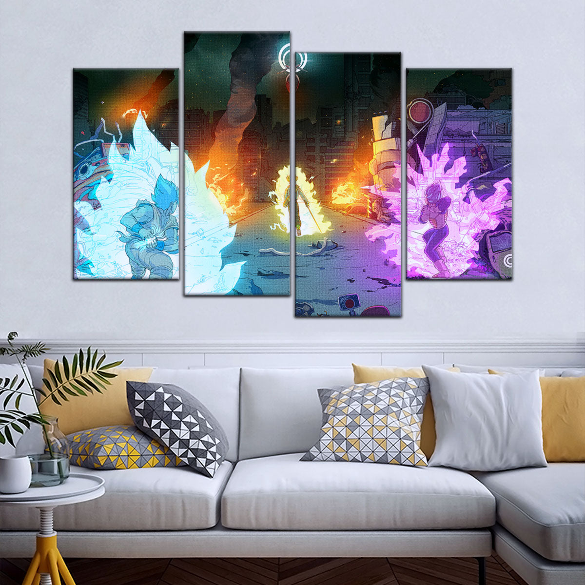 Dragon Ball Super Goku Vegeta vs Zamasu Canvas Wall Art - 5 Piece Split Panel DBZ Poster - Framed Ready to Hang Living Room Man Cave Decor - DR5060