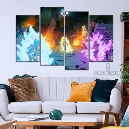 Dragon Ball Super Goku Vegeta vs Zamasu Canvas Wall Art - 5 Piece Split Panel DBZ Poster - Framed Ready to Hang Living Room Man Cave Decor - DR5060