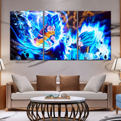 Dragon Ball Super Goku vs Vegeta Canvas Wall Art - 5 Piece Split Panel DBZ Poster Framed Print - Ready to Hang Living Room Man Cave Decor - DR5064