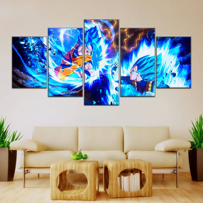 Dragon Ball Super Goku vs Vegeta Canvas Wall Art - 5 Piece Split Panel DBZ Poster Framed Print - Ready to Hang Living Room Man Cave Decor - DR5064