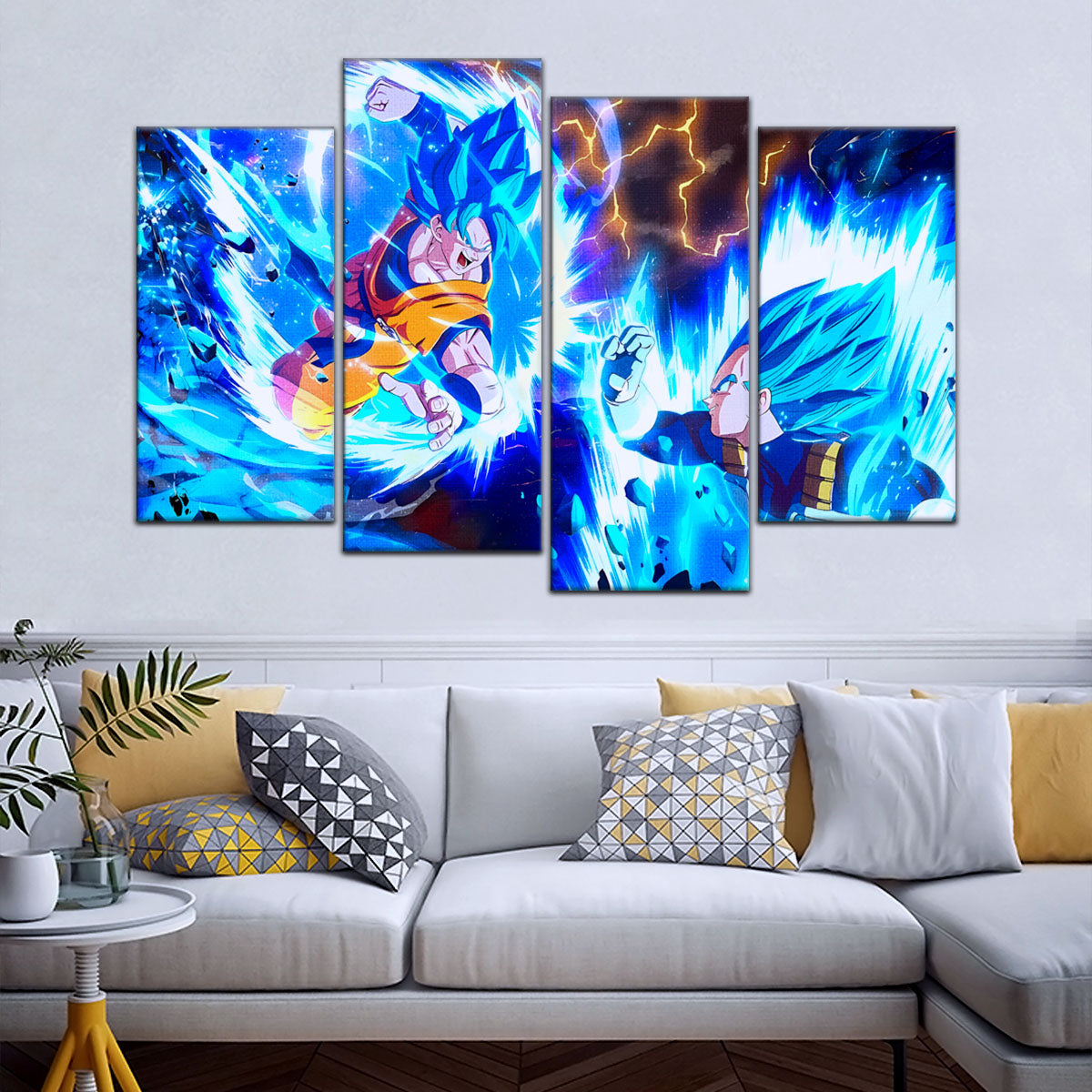 Dragon Ball Super Goku vs Vegeta Canvas Wall Art - 5 Piece Split Panel DBZ Poster Framed Print - Ready to Hang Living Room Man Cave Decor - DR5064