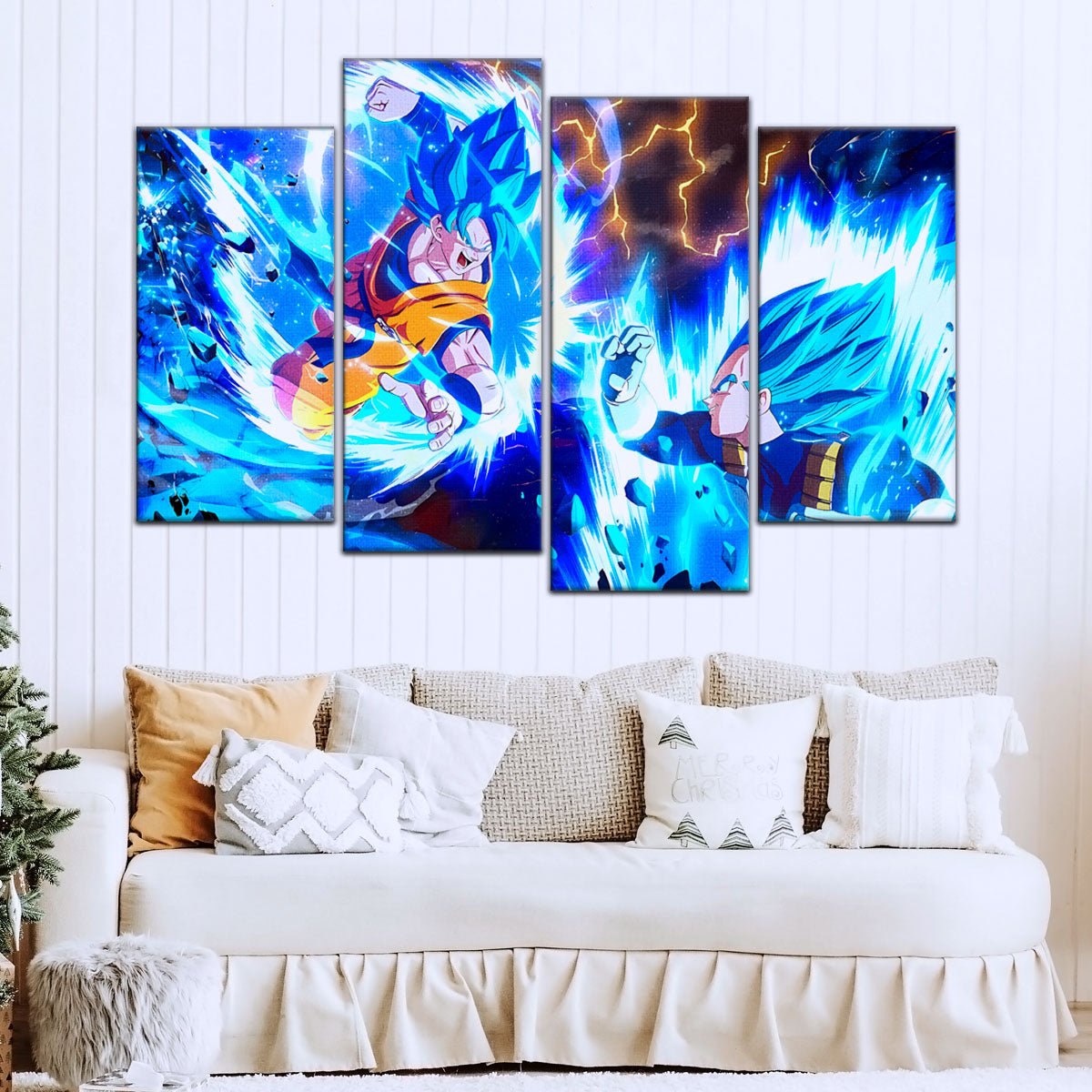 Dragon Ball Super Goku vs Vegeta Canvas Wall Art - 5 Piece Split Panel DBZ Poster Framed Print - Ready to Hang Living Room Man Cave Decor - DR5064