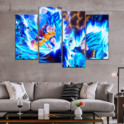 Dragon Ball Super Goku vs Vegeta Canvas Wall Art - 5 Piece Split Panel DBZ Poster Framed Print - Ready to Hang Living Room Man Cave Decor - DR5064
