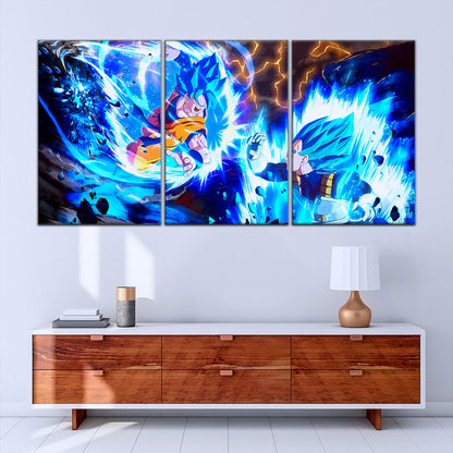 Dragon Ball Super Goku vs Vegeta Canvas Wall Art - 5 Piece Split Panel DBZ Poster Framed Print - Ready to Hang Living Room Man Cave Decor - DR5064