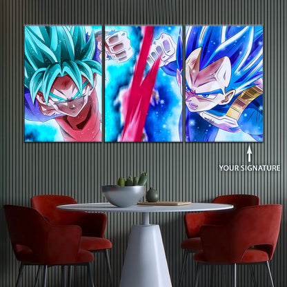 Dragon Ball Super Goku vs Vegeta Showdown Canvas Wall Art - 5 Piece Split Panel DBZ Anime Poster - Ready to Hang Living Room Man Cave Decor - DR5080