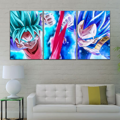 Dragon Ball Super Goku vs Vegeta Showdown Canvas Wall Art - 5 Piece Split Panel DBZ Anime Poster - Ready to Hang Living Room Man Cave Decor - DR5080
