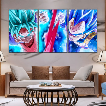 Dragon Ball Super Goku vs Vegeta Showdown Canvas Wall Art - 5 Piece Split Panel DBZ Anime Poster - Ready to Hang Living Room Man Cave Decor - DR5080