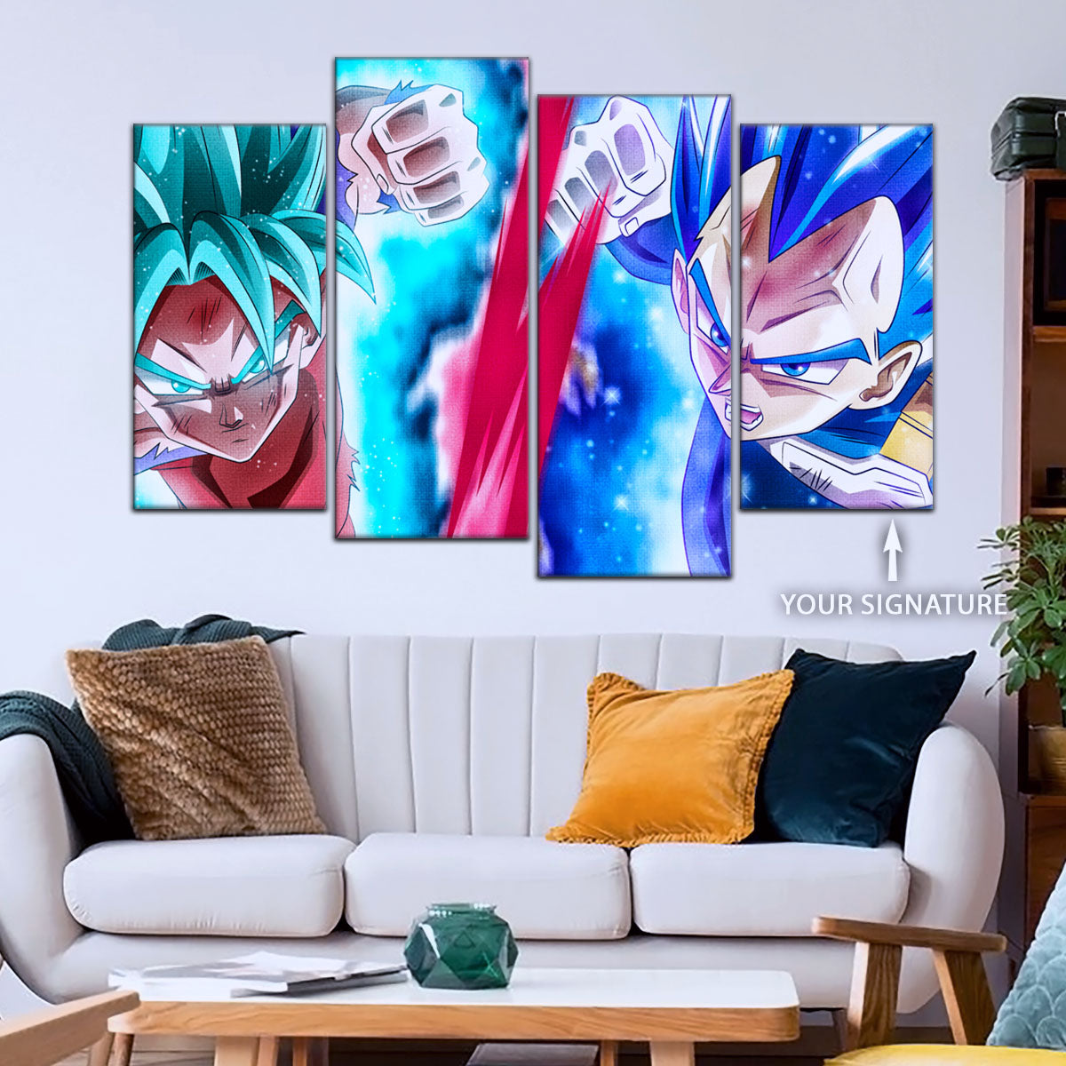 Dragon Ball Super Goku vs Vegeta Showdown Canvas Wall Art - 5 Piece Split Panel DBZ Anime Poster - Ready to Hang Living Room Man Cave Decor - DR5080