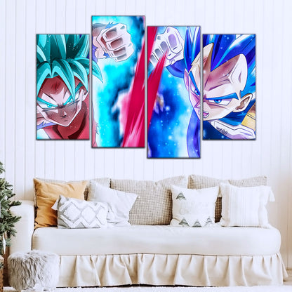 Dragon Ball Super Goku vs Vegeta Showdown Canvas Wall Art - 5 Piece Split Panel DBZ Anime Poster - Ready to Hang Living Room Man Cave Decor - DR5080