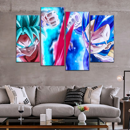 Dragon Ball Super Goku vs Vegeta Showdown Canvas Wall Art - 5 Piece Split Panel DBZ Anime Poster - Ready to Hang Living Room Man Cave Decor - DR5080