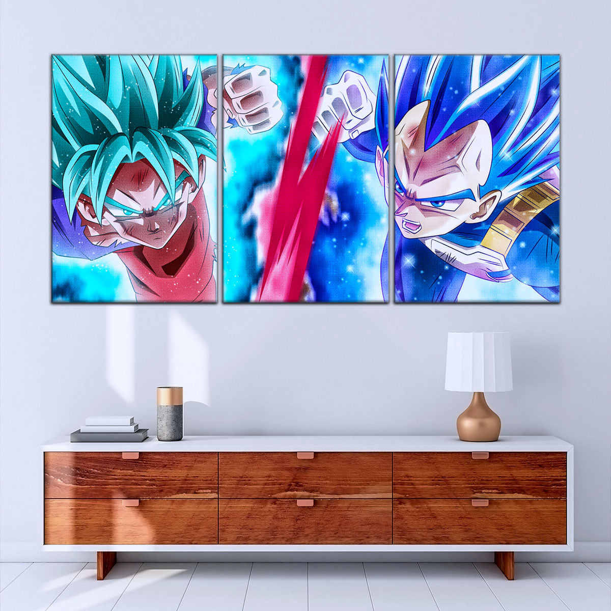Dragon Ball Super Goku vs Vegeta Showdown Canvas Wall Art - 5 Piece Split Panel DBZ Anime Poster - Ready to Hang Living Room Man Cave Decor - DR5080