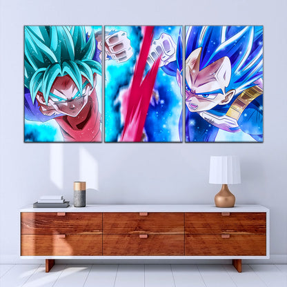Dragon Ball Super Goku vs Vegeta Showdown Canvas Wall Art - 5 Piece Split Panel DBZ Anime Poster - Ready to Hang Living Room Man Cave Decor - DR5080